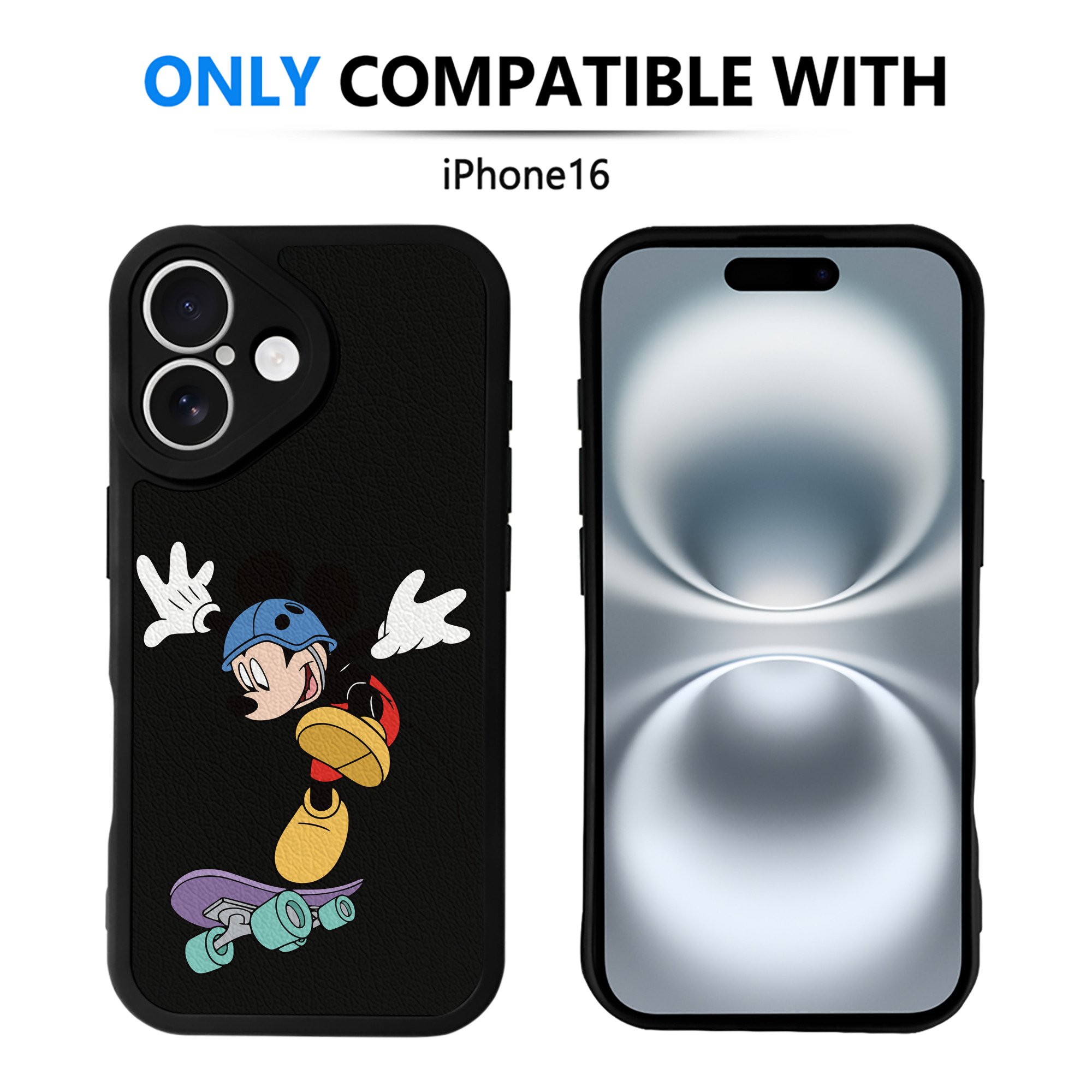 （画像用） ミッキーマウス Mickey Mouse 【iPhone 16シリーズ対応】シリコンスマホケース（レザー調） 材質：シリコン